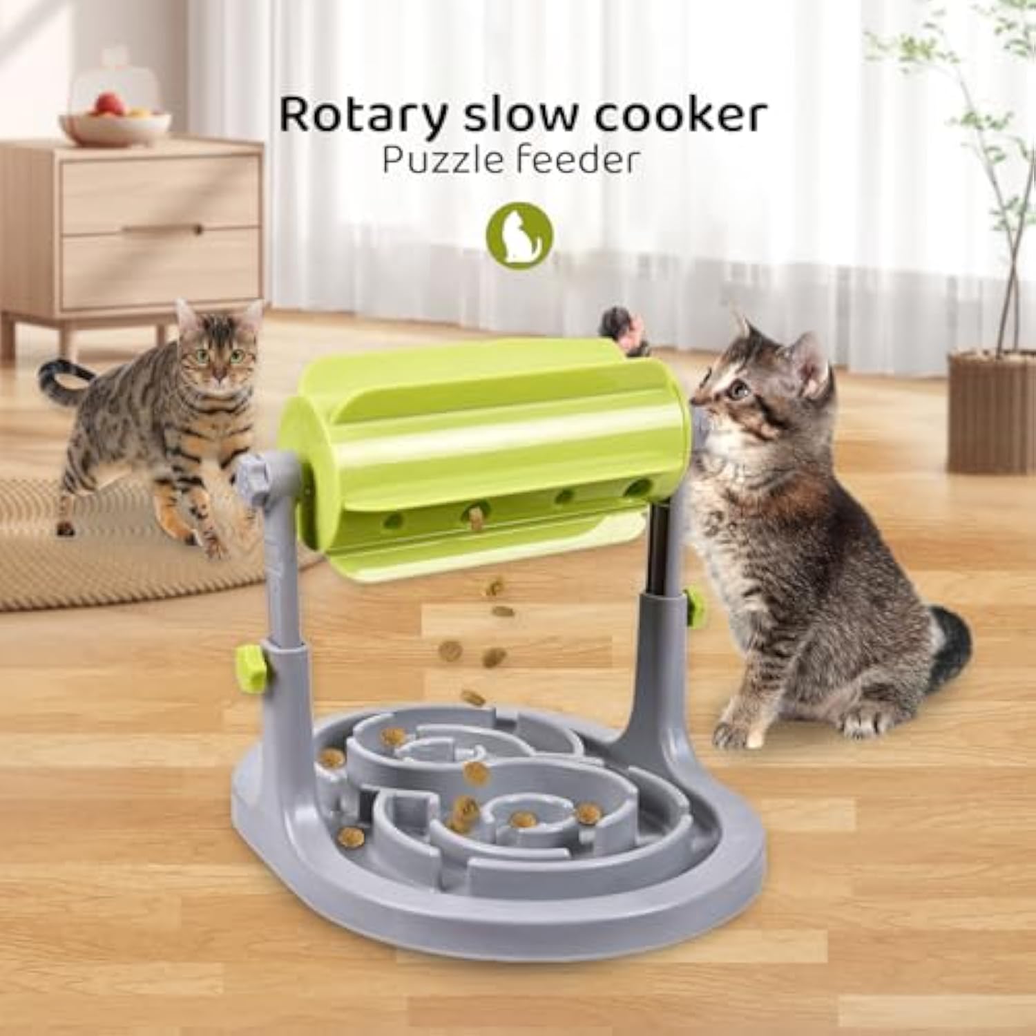 Interactive Puzzle Slow Feeder for Dogs and Cats, Adjustable Height, Anti-Choking Treat Dispenser