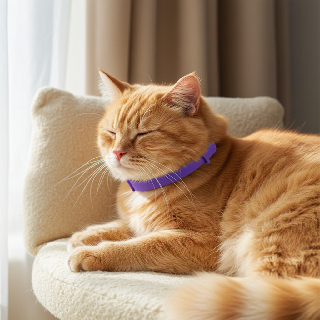 Cat Calming Collar, Adjustable Anxiety Relief, Pheromone Lavender and Chamomile, Soothing Design