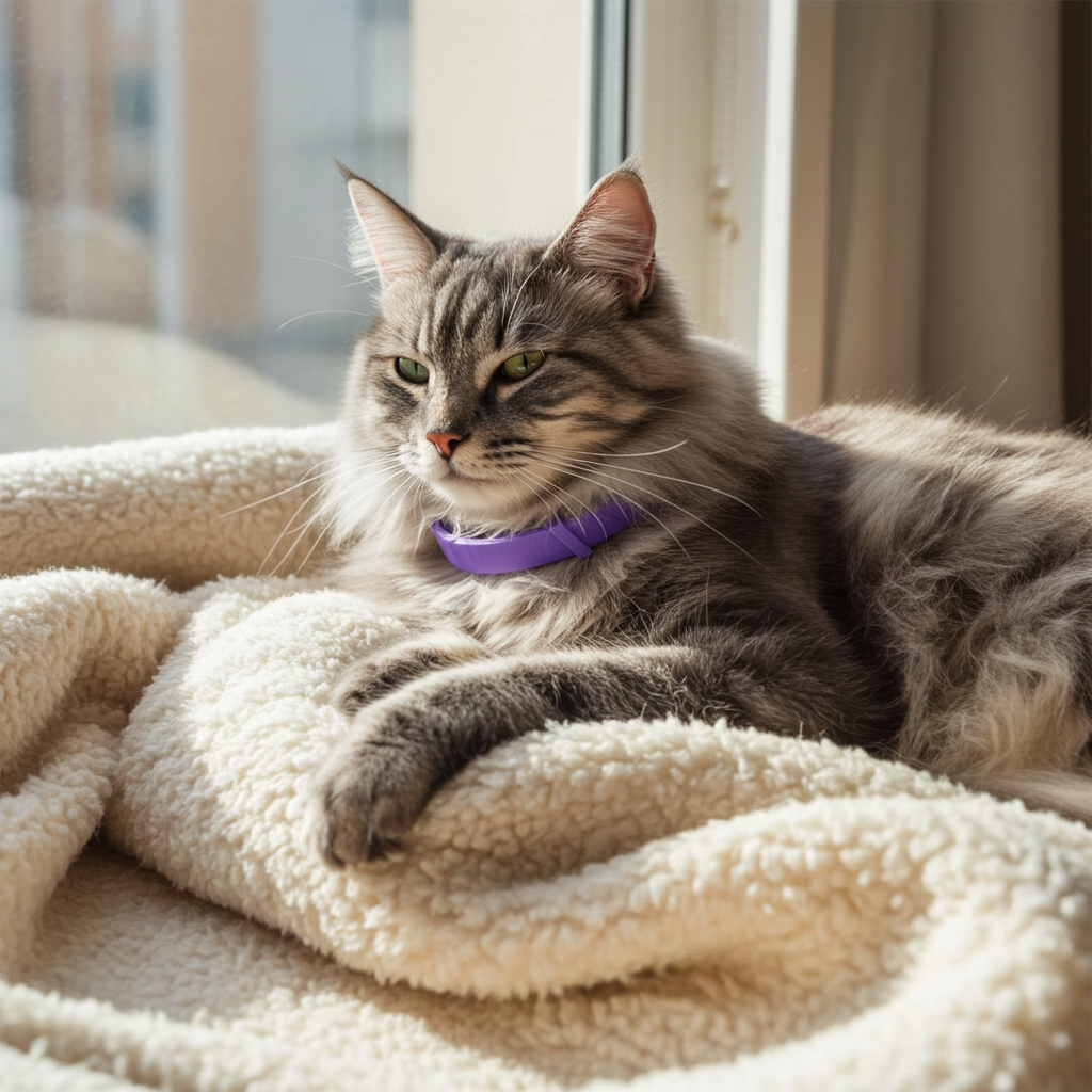 Cat Calming Collar, Adjustable Anxiety Relief, Pheromone Lavender and Chamomile, Soothing Design