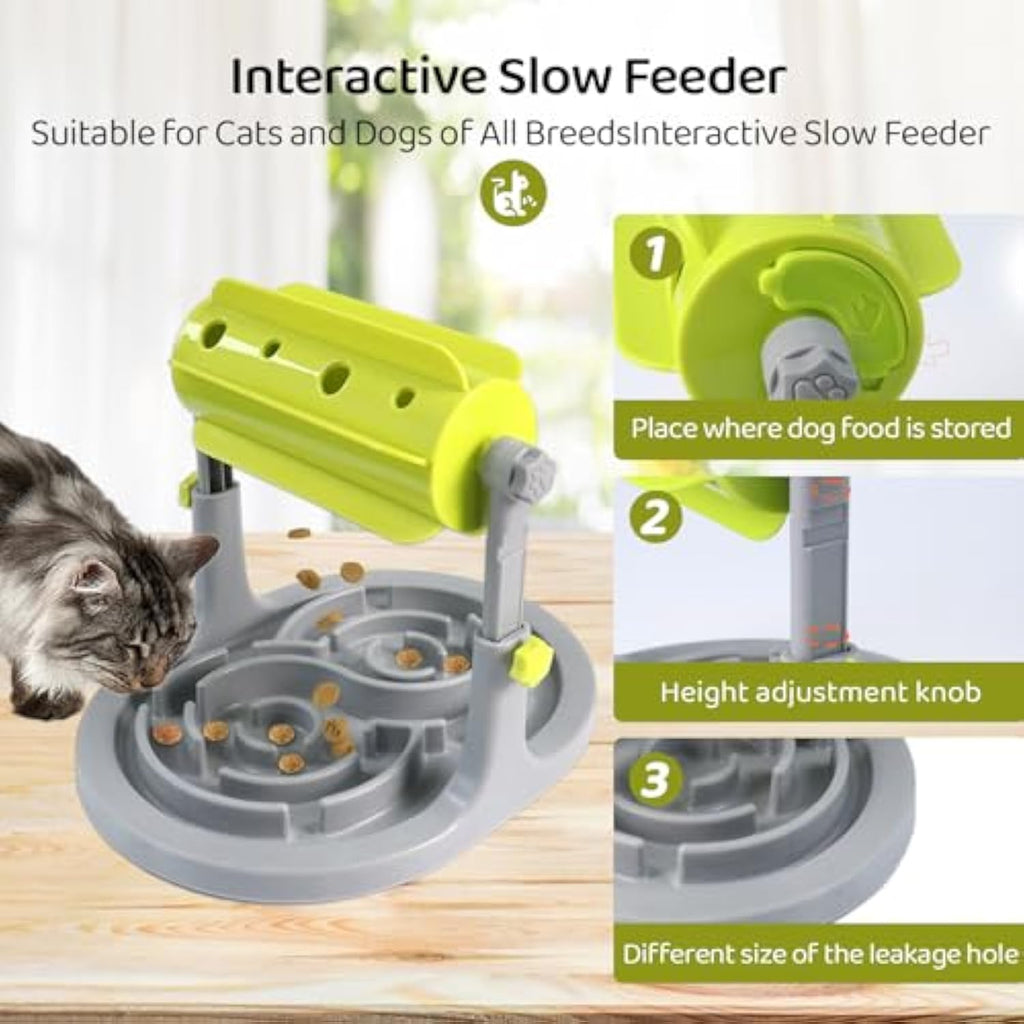 Interactive Puzzle Slow Feeder for Dogs and Cats, Adjustable Height, Anti-Choking Treat Dispenser