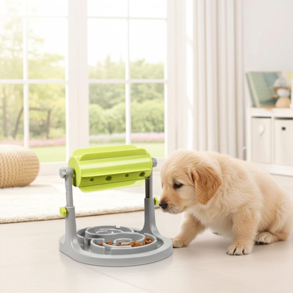 Interactive Puzzle Slow Feeder for Dogs and Cats, Adjustable Height, Anti-Choking Treat Dispenser