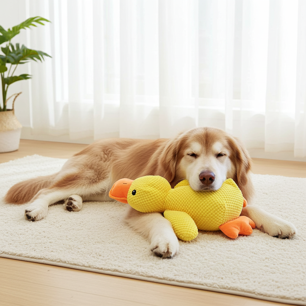 Calming Squeaky Duck Toy for Dogs, Anxiety Relief Chew and Play Toy